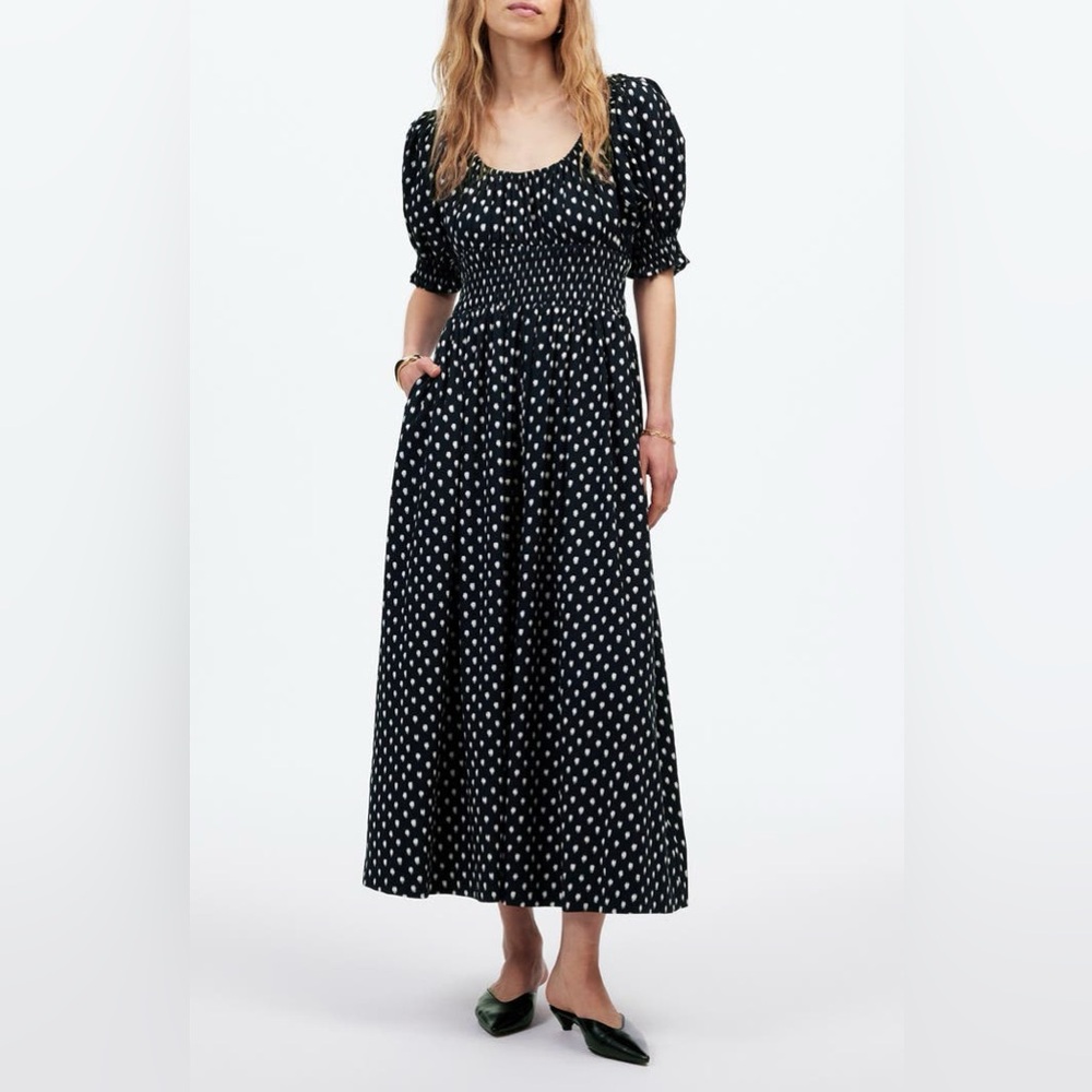 Madewell Shibori Dot Smocked Waist Midi Dress O NWT